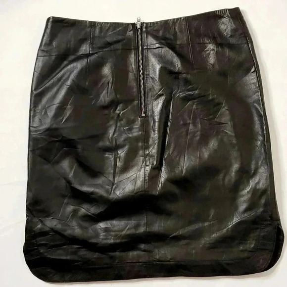 Part Two Ursanas  PW 100%Leather Skirts Sz 6/8 W34 Black Zipper Soft Side Slit - Picture 9 of 11